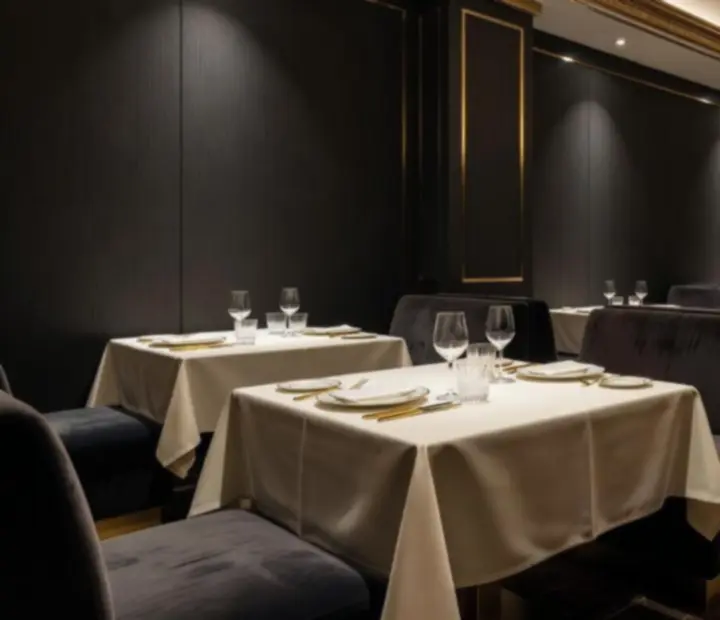 Luksuzni interijer restorana unutar casina u Hrvatskoj s ambijentalnim osvjetljenjem i gurmanskim stolom.