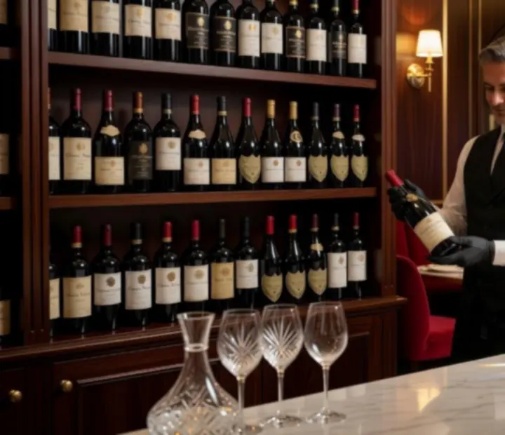 Kurirana vinska arhiva s odabranim bocama vina u ambijentu casino restorana